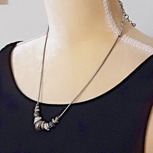 Chico's pewter tone necklace beads rhinestones serpentine chain 20"